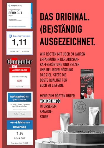 LUCIFERS ROAST 1kg Kaffeebohnen aus Italien - sehr starker Espresso dark roast - säurearm - für...