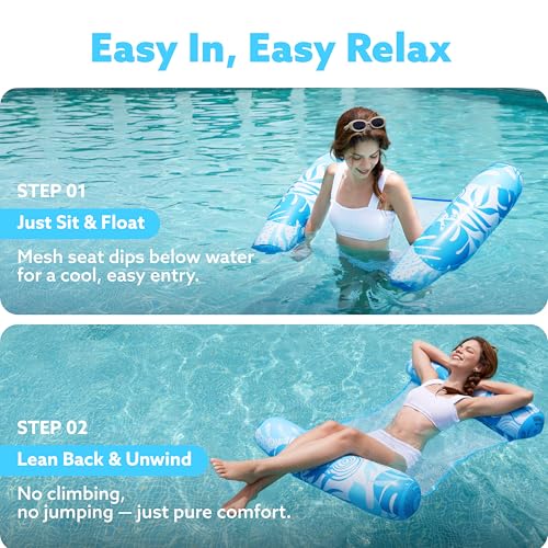 sloosh 2 packs hammock pool floats adults 4-in-1 multi-purpose inflatable pool floats pvc water hammock lounge floaties