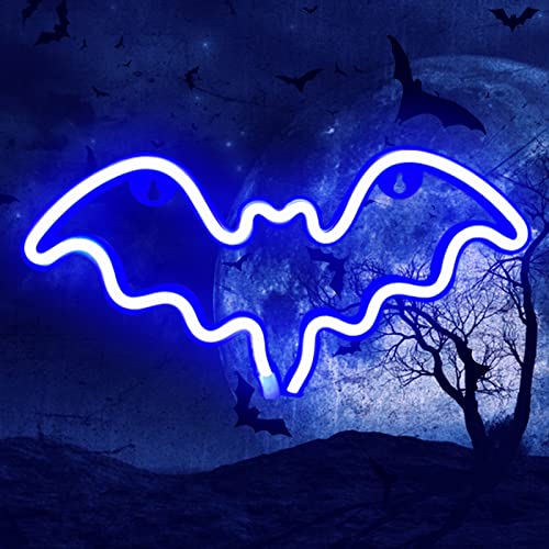 BerniceKelly Neon Bat Sign, LED Bat Light for Wall Decor, Battery/USB Powered, Halloween Party, Bar, Room Decor