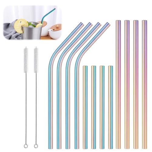 Supecesorio Pajitas de metal reutilizables, 12 unidades, pajitas de acero inoxidable, pajitas plegables con 2 cepillos, para fiestas, batidos, burbujas, té, café, cóctel, leche, zumo de yogur