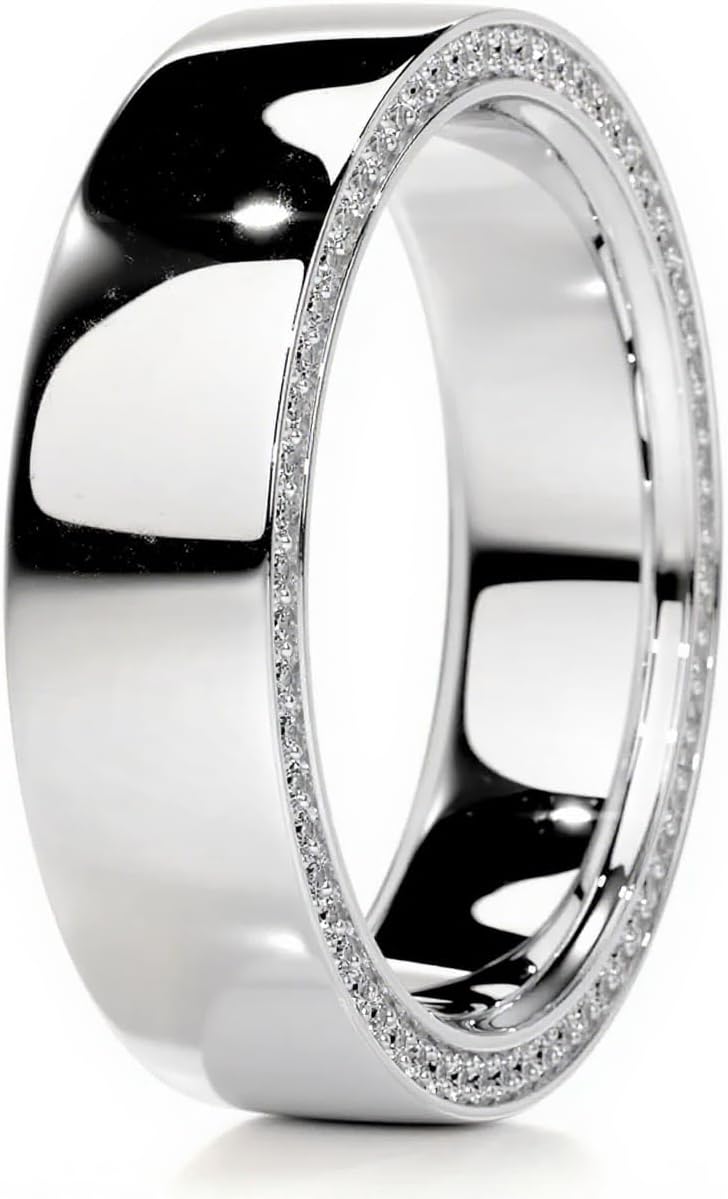 6MM Men's Wedding Band Ring with Lab Grown Diamond 925 Sterling Silver 10K 14K 18K Gold Wide Classic Wedding Band with Round Diamond for Wedding Anniversary (D Color VVS Clarity)