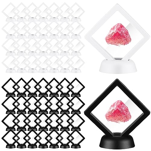 FairySandy 60 Pcs Floating Display Case Box, 2.76 Inch, White, Black