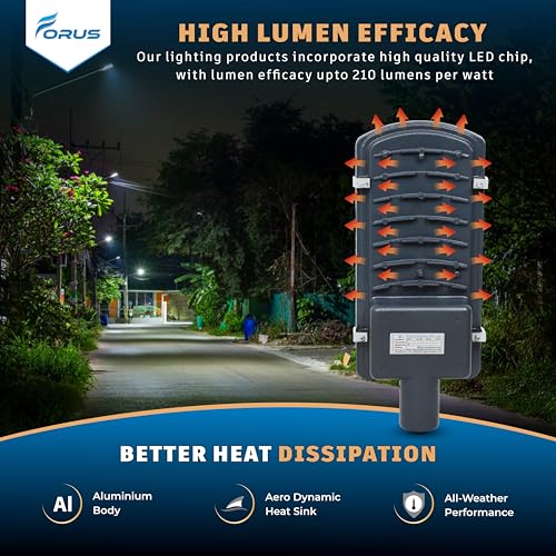 Image of Forus LED Street Light 80W Waterproof Outdoor Natural White Lamp for Home Garden Parking Lot Road Pathway Highway Warehouse Factory Yard Driveway Pole Mounted LED Streetlight 5 Years Warranty 1Pc