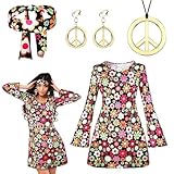 SPERMUOY Disfraz hippie para mujer, años 60 y 70, ropa para mujer con collar y pendientes, disfraz hippie para mujer, accesorios de discoteca, vestido hippie, para carnaval, fiesta temática, M