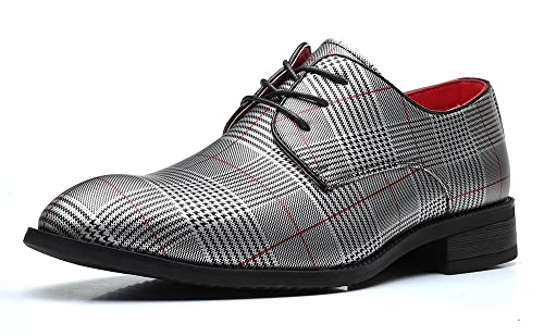 Santimon Mens Plaid Lace Up Oxfords Classic Dress Shoes2