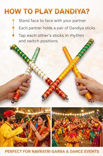 Bâtons de danse indienne Dandiya 39 cm antidérapants pour spectacles - 5
