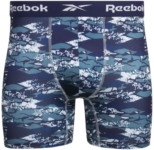 Reebok Men's Boxer Briefs – 4 Pack Quick Dry Moisture Wicking Performance Mens Underwear - Stretchy Soft Boxers for Men S-XL, Size X-Large, Navy/Blue/Print3