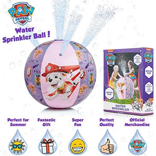 PAW PATROL Outdoor Toys, Inflatable Water Sprinkler For Garden, Beach Ball Sprinkler For Kids, Water Toys With Mighty Pups Chase Marshall Rubble and Skye, Fun Kids Outdoor Games (Pink)