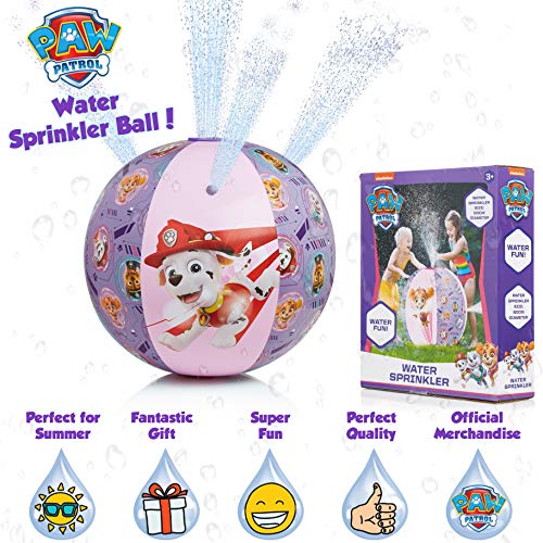 PAW PATROL Outdoor Toys, Inflatable Water Sprinkler For Garden, Beach Ball Sprinkler For Kids, Water Toys With Mighty Pups Chase Marshall Rubble and Skye, Fun Kids Outdoor Games (Pink)