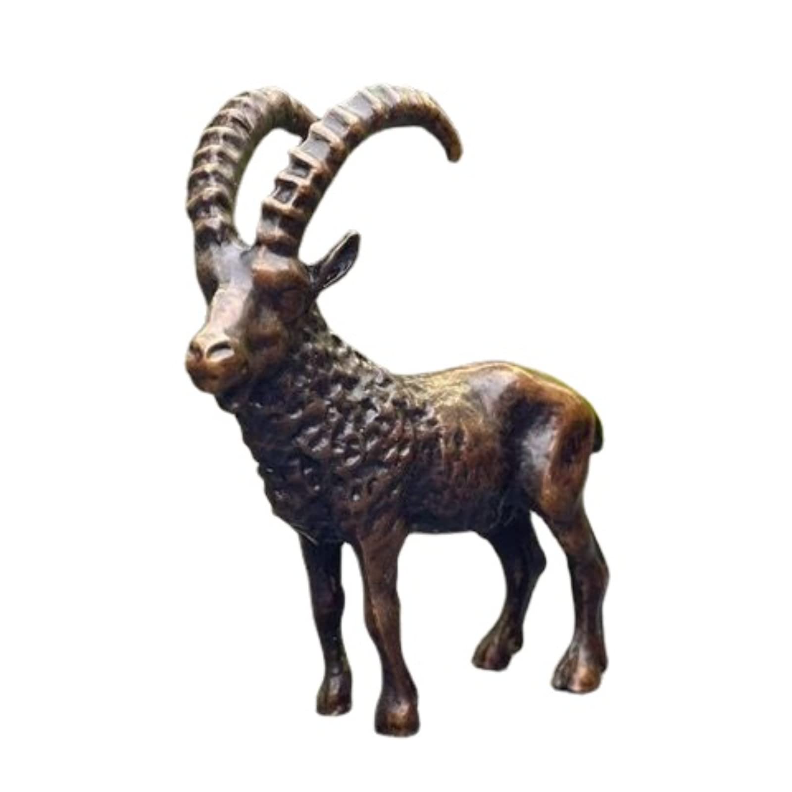 NGDFGR Vintage Chinese Antiquities Old Bronze Patina Long-Horned Antelope Zodiac Ram Home Decor Tabletop Ornament Feng Shui Bronze Goat Statue Micro Sculpture Sheep Study Decora