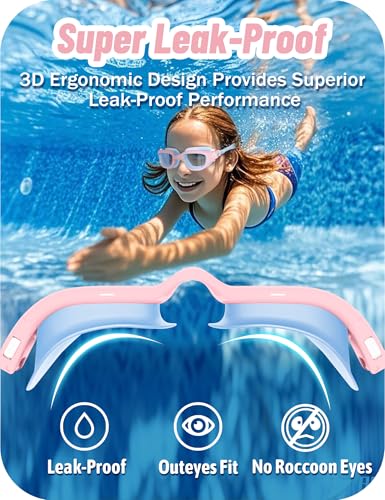 Image of Vvinca Kids Swim Goggles, Swimming Goggles for Kids 3-14 Anti-Fog UV Protection No Leak Pool Glasses for Boys Girls