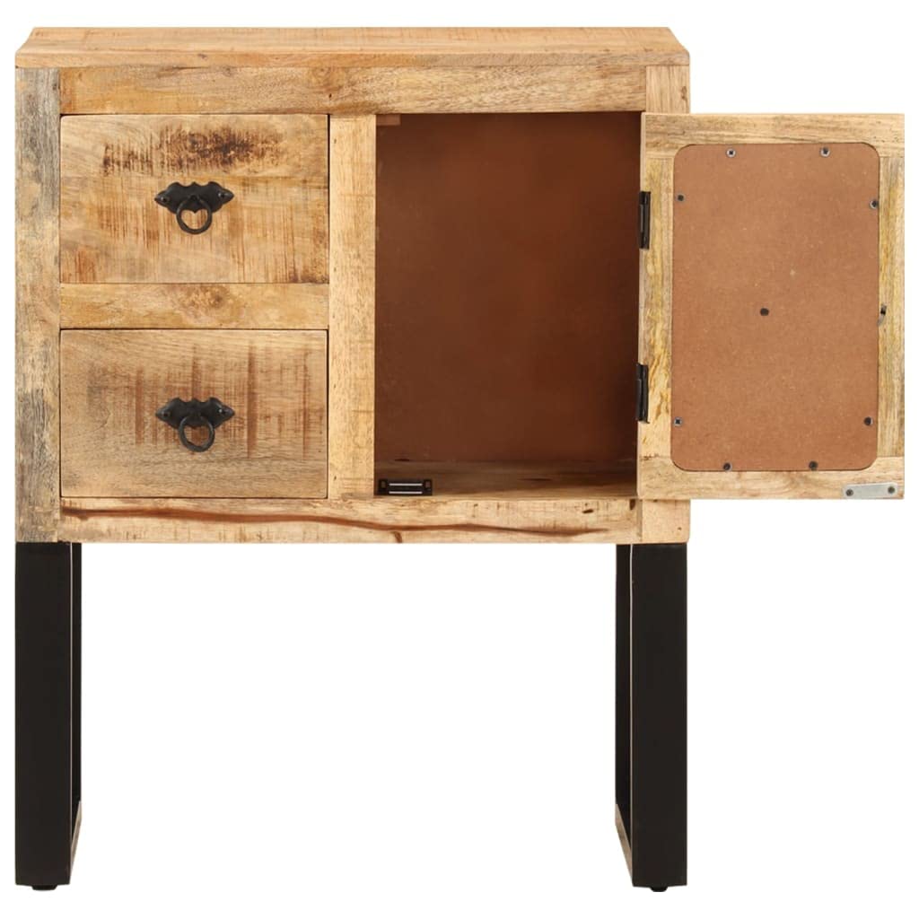 Credenza in legno di mango massiccio, 60 x 30 x 76 cm, con gambe in acciaio per interni moderni, cassettiera robusta con superficie decorativa e ampio spazio