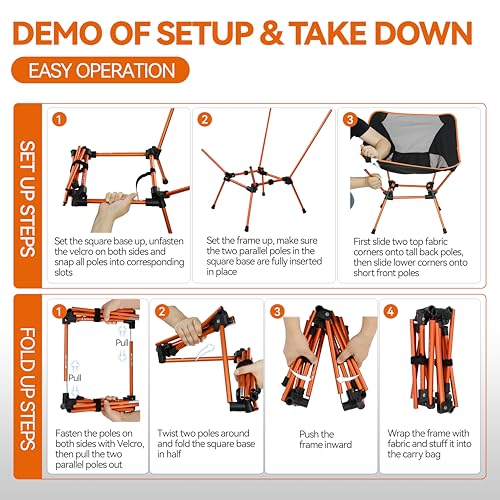 Image of MARCHWAY Ultralight Folding Camping Chair, Heavy Duty Portable Compact for Outdoor Camp, Travel, Beach, Picnic, Festival, Hiking, Lightweight Backpacking (Orange)