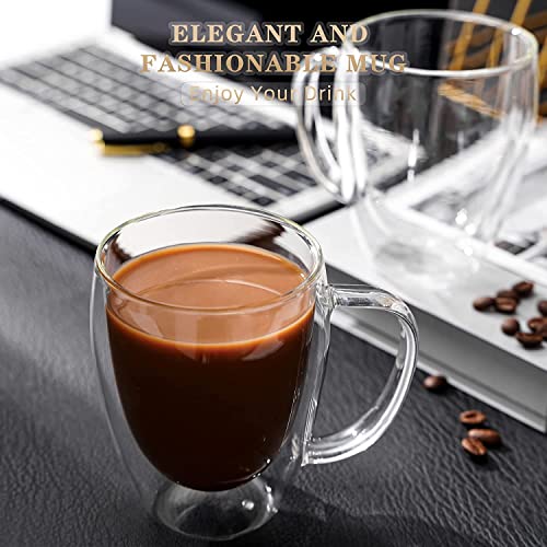 Image of Double Wall Glass, Clear Glass Without Handle Tumbler Glassware, Insulated, Coffee, Cappuccino, Tea, Latte Cups, Beverage Glasses Heat Resistant (6, Glass with Handle, 350 ML)