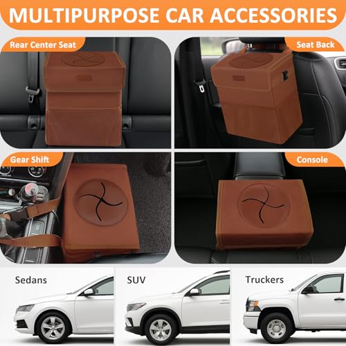 Image of Vankor Car Trash Can for Car Cute, Car Trash Bag Bin Hanging Waterproof Automotive Car Garbage Cans Leak Proof Vehicle Trash Can Brown