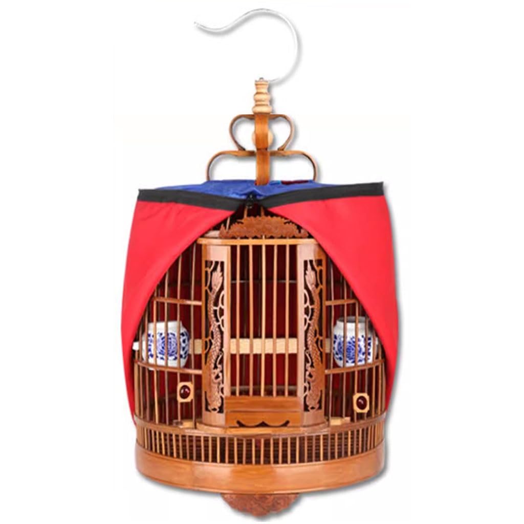 Gabbia per uccelli intagliata in bambù dal tordo e storno, set completo di accessori, gabbia per pappagalli, facile da trasportare (marrone, 30 x 30 x 42 cm)