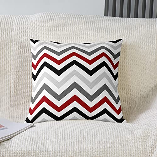 Loussiesd Set of 2 Abstract Throw Pillow Covers Cushion Case for Home Living Room Decor Reversible Geometric Strip Lines White Red Grey Blue Decorative Throw Cushion Case 20x20 Inch - Image 2