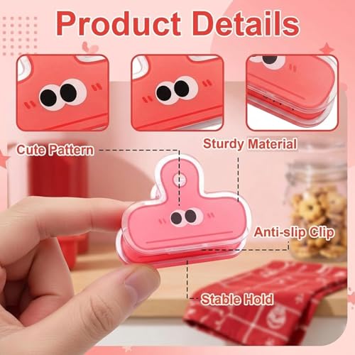 Image of 12PCS Cartoon Funny Face Packet Sealer Clips - Reusable Set for Food Storage, Sealing Snacks, and Kitchen Organization