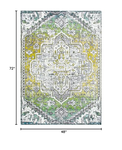 Tapete rectangular 4' x 6' verde e crudo SAFAVIEH miniatura 2