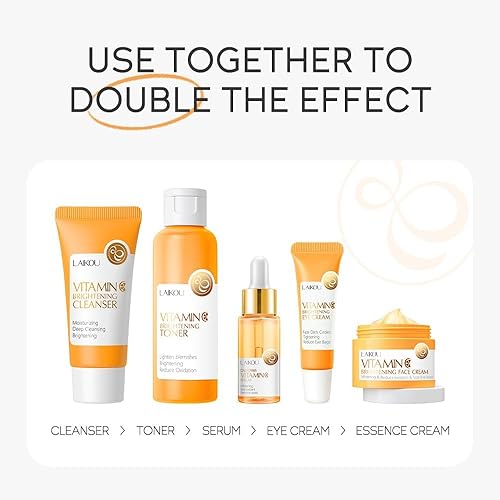 Miniatura 6 de Set de cuidado de la piel con vitamina C, kit hidratante para el cuidado de la piel de la cara con limpiador facial, suero facial, crema facial,