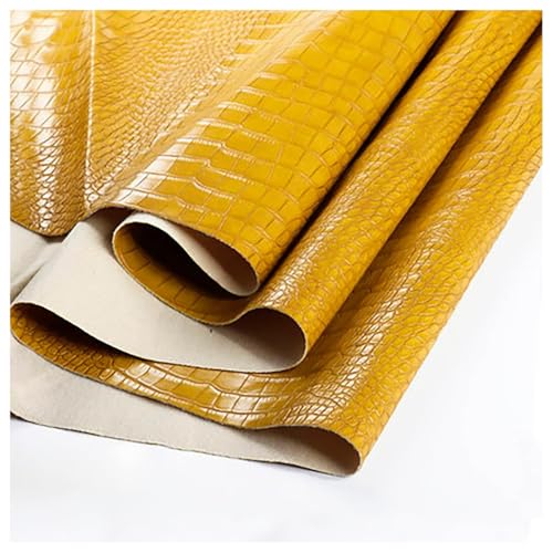 Tissu en cuir souple texture crocodile jaune 138x100cm faux cuir épais brillant