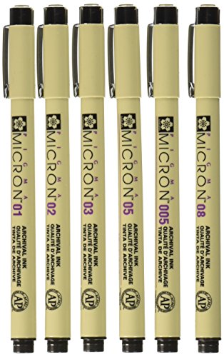 Sakura Black Pigma Micron Pen Set 6 Sizes