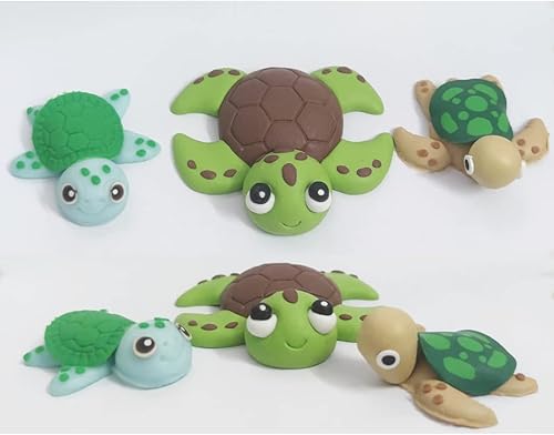 Miniatura 5 de Decoración de pastel de tortuga para baby shower con temática de mar oceánico y cumpleaños (3 decoraciones para pastel de tortuga)