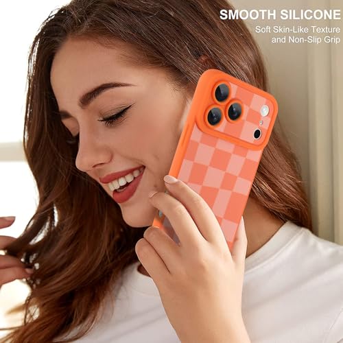 Image of ZIYE for iPhone 17 Pro Max Case Orange Grids Plaid Checkerboard Pattern