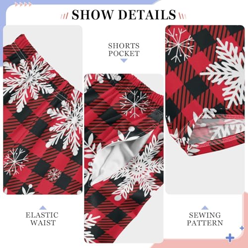 Snowflake Plaid Print Boys Long Pants Soft Trousers Elastic Waist Kids Lounge Bottoms with Pockets S-XL4