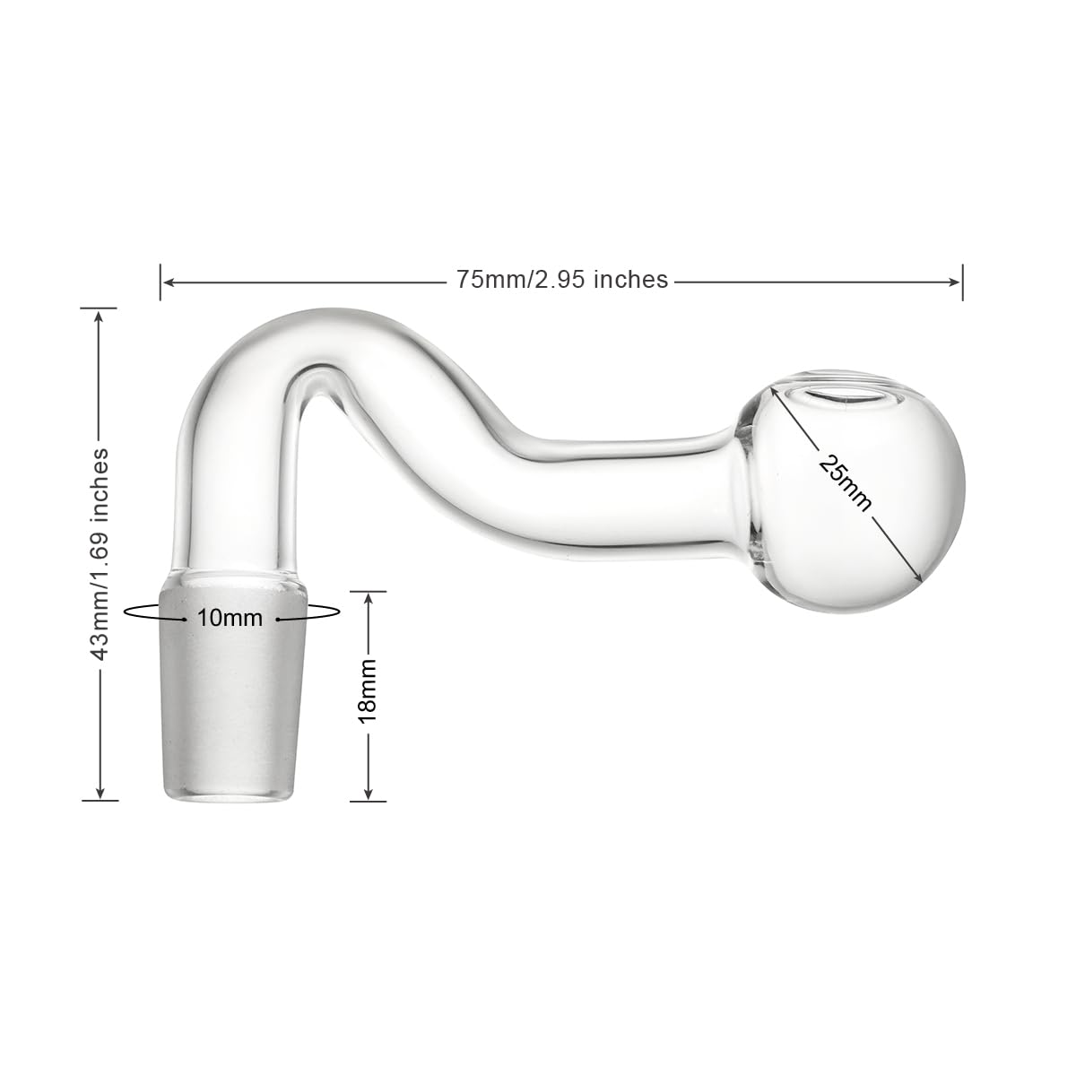 10 mm Laboratory Glass Ball Male Adapter Connectors for Gas Generation and Distillation, Pack of 3