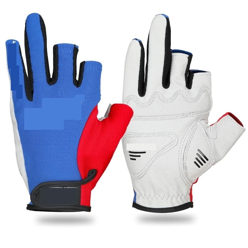 Gants résistants aux coupures, Gants de pêche à doigts longs, 3 doigts coupés, randonnée en plein air, pagaie, aviron, antidérapants(3 Cutting Blue)
