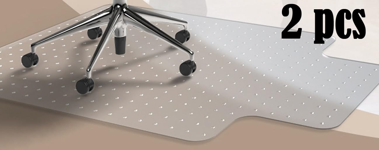TUKA-i-AKUT 2st. 90 x 120 cm Teppich-Bodenschutzmatte mit Lippe, Teppichböden Schutzmatte Bürostuhlmatte, Schreibtischstuhl Unterlage, Teppich Stuhlmatte mit Nieten, Milchig Transparent TKD4012-2X