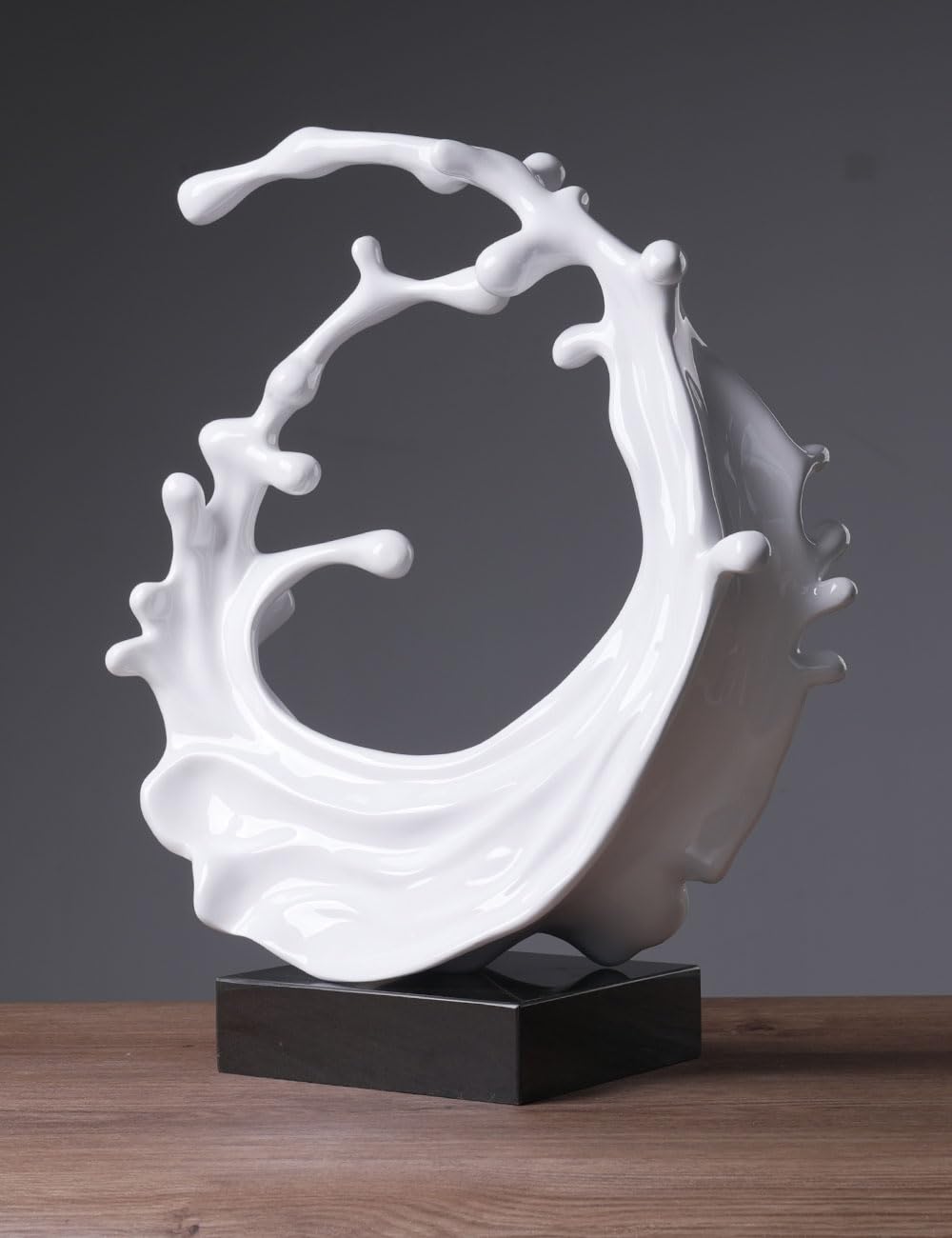 Abstrakte Meereswelle Skulptur Deko Moderne Kunst Figur Wohn Arts Geschenk für Wohnzimmer Schlafzimmer Esszimmer Resin Weiß 42cm