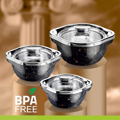 Image of Signoraware Royal Bliss BPA Free Plastic Casserole Set| Inner Steel & Outer Plastic| Safe & Durable Gifting Set| Ideal for Storing Chapatti, Rice & Curries (1L+ 1.5L+ 2L| Setof3| Black)