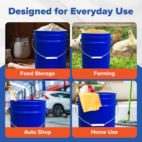 Image of ePackageSupply 5 Gallon Bucket - Food Grade Bucket BPA-Free, Blue, 120 Pack | Metal Handle Grip, Heavy-Duty 90 Mil HDPE Plastic Pail, Food Safe Stackable Utility Container, Lid Not Included, Made in USA