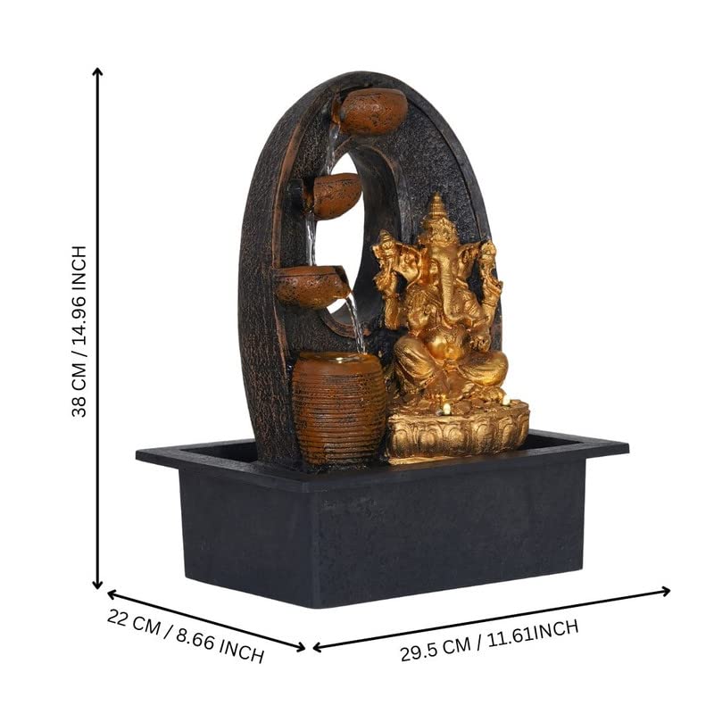 Image of Polyresin Chocolate Colour Table Top Indoor Rock Finish Waterfall Fountain for Home Decor with LED Lights, Speed Controller Pump & Crystal Ball (Size: 25.5 x 21 x 18.5CM | Wt: 1145grm)