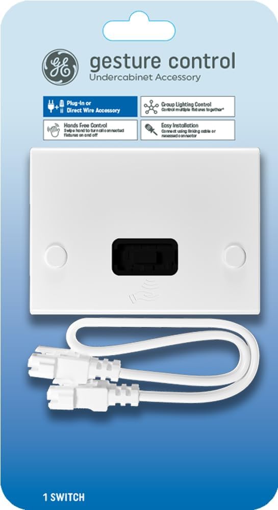 Accesorio de luz para debajo del gabinete con control de gestos GE Lighting, paquete de 1 | Control manos libres sin contacto, interruptor con sensor de movimiento, iluminación de cocina inteligente, se combina con luces debajo del gabinete GE, fácil instalación
