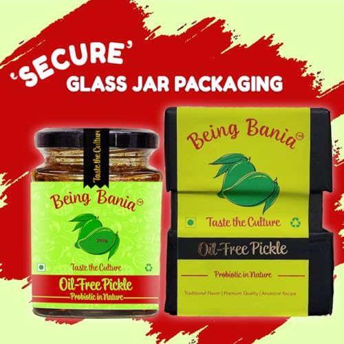 Image of Being Bania Homemade Oil Free Mango Pickle in Jar, 250g | Aam ka Achar | Authentic and Traditional Flavours | No Added Preservatives & Additives | Chatpata Achar | Gourmet Pickles | Oil Less