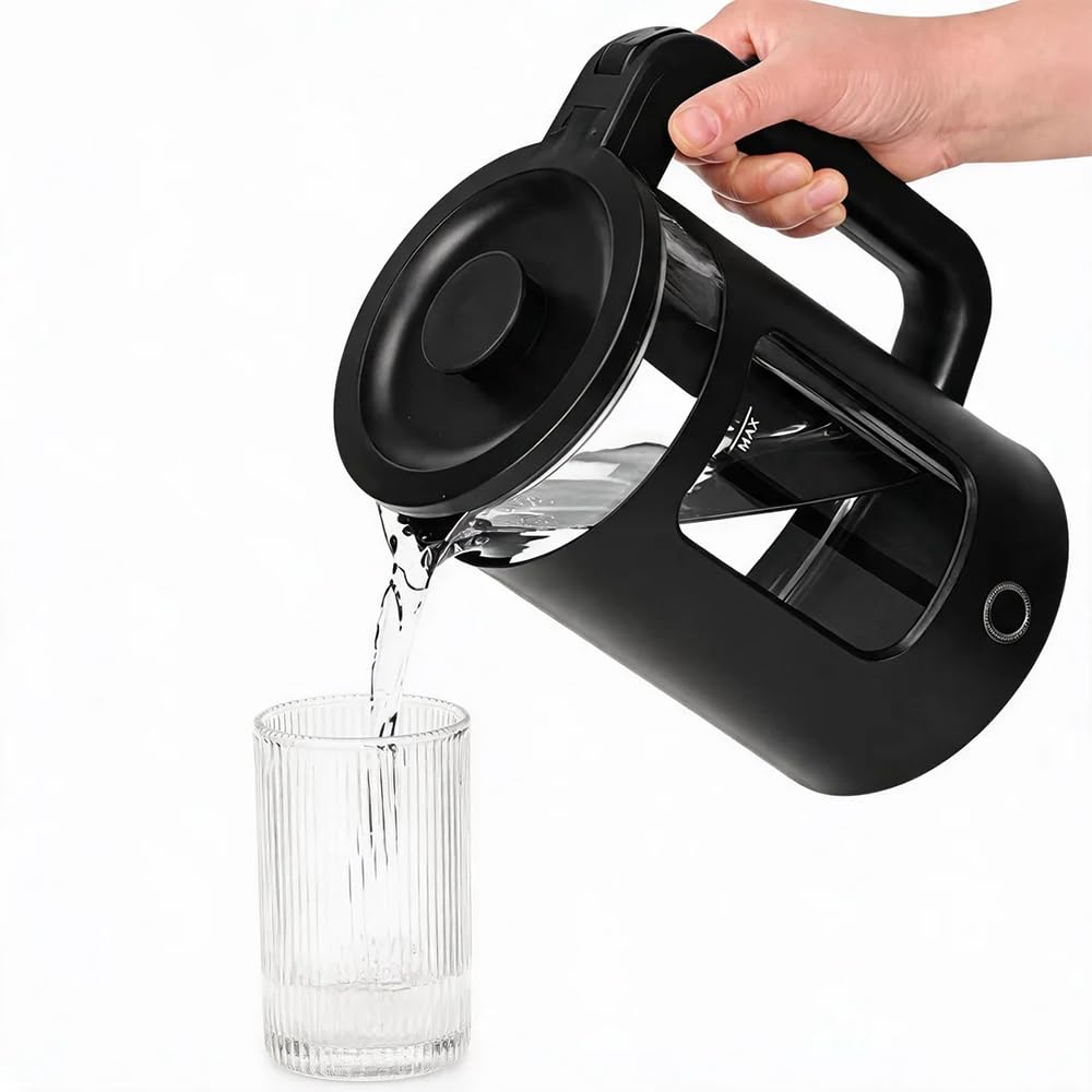 2.0L Large Capacity Electric Kettle, 1500W Rapid Boiling, Borosilicate Glass and Stainless Steel, BPA-Free, with LED Light, Automatic Power-Off and Anti-Dry-Boil Function. (black)