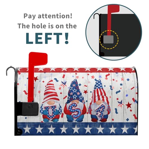 Image of Patriotic Gnomes Mailbox Cover Magnetic 4th of July Elf USA Stars Independence Day Mailbox Wrap Post Cover Large Size 25.5 inchx21 inch for Garden Yard Outdoor Outside Holiday Decor