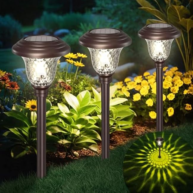 BEAU JARDIN 8 Pack Solar Pathway Lights Outdoor Solar Powered Lights Waterproof Glass for Garden Landscape Path Yard Walkway Patio Driveway Outside Colored Color Changing White Bronze