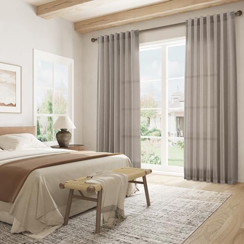 Image of Joywell Extra Long Linen Curtains 102 Inches Long for Living Room Ecru