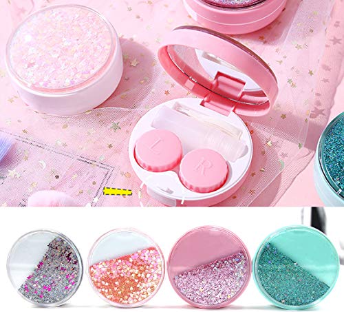Cute Fashion Contact Lens Case,Portable Travel Glitter Luxury Bling Stars Liquid Quicksand Contact Lens Cases Eye Care Set(Green-2) - Thumbnail 3