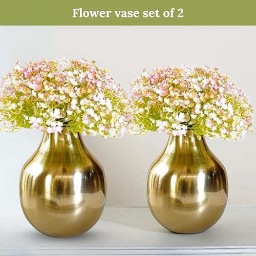 Image of BEHOMA Metal Flower Vase Set of 2, Golden | Metal flower vase in Golden - for fresh or artificial flower displays for living room - great wedding gift (Set of 2)