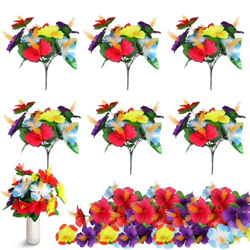 RMERVE 6 Pcs Hawaiian Flower Centerpieces for Tables,Tropical Flowers Artificial,Fake