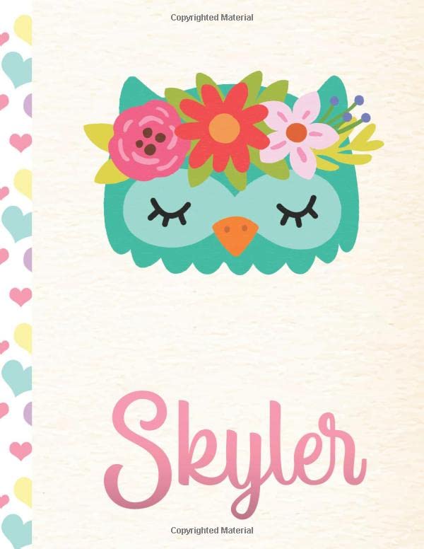 Skyler: Personalized Owl Sketchbook For Girls With Pink Name - 8.5x11 110 Pages. Doodle, Draw, Sketch, Create!