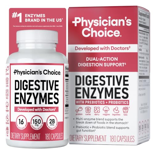 Image of Physician's CHOICE Digestive Enzymes for Bloating & Digestion - Fast-Acting 16 Enzyme Formula with Organic Prebiotics & Probiotics for Gut & Digestive Health - Meal Time Discomfort Relief - 180 CT