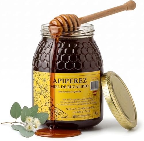 APIPEREZ Miel Cruda de Eucalipto Monofloral 500 g, Natural, Sabor Intenso