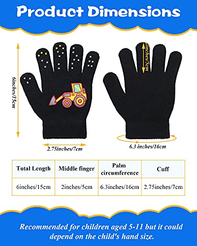 SATINIOR 6 Pairs Trucks Pattern Stretch Gloves Kids Winter Knitted Gloves for Boys Girls, Kid Children Toddler, Black, 5-11 years old3