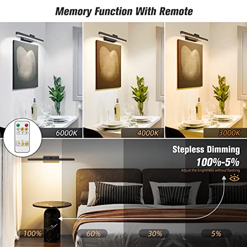 Volisun Picture Light Battery Operated With Remote, 3Cct Dimmable Black Picture Light For Paintings, Usb-C Rechargeable, 15.7In Battery Operated Wall Sconce For Art Painting Gallery Bedroom Computer #TOP1